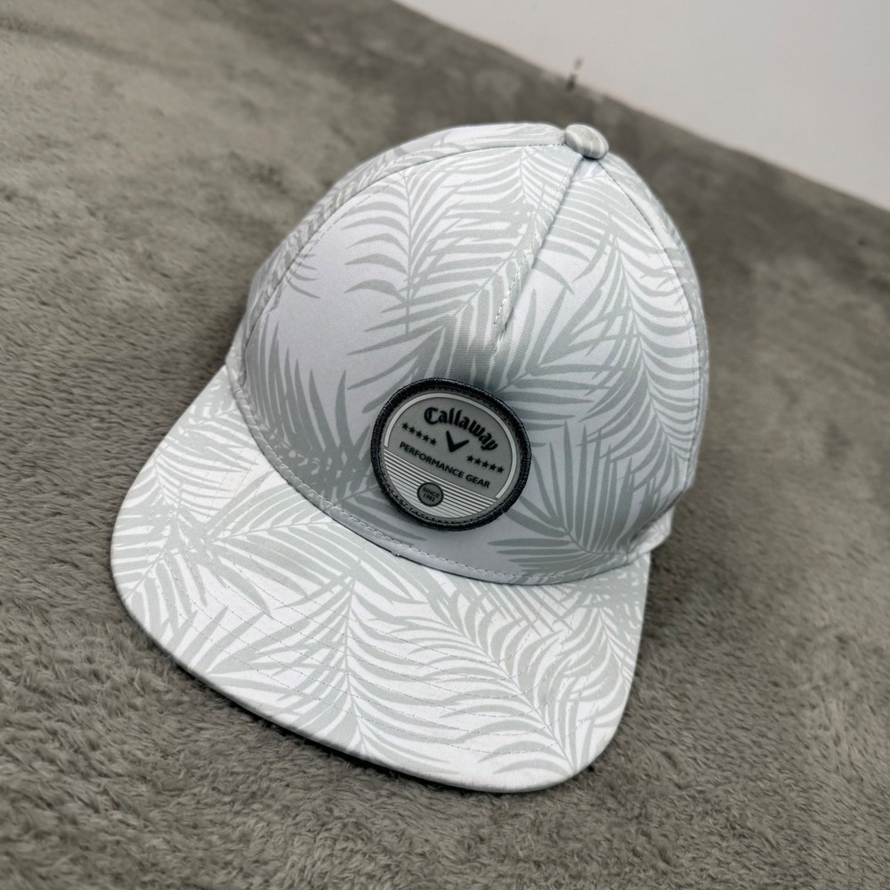 Callaway Golf Hat Mens OSFA White Grey Palm Leaf Snapback Excellent Performance